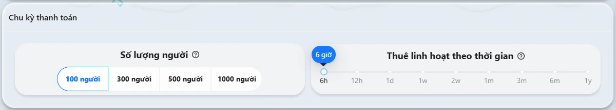 Tại mục chu kỳ thanh toán, tùy chọn gói thuê Zoom theo giờ phù hợp với nhu cầu sử dụng: