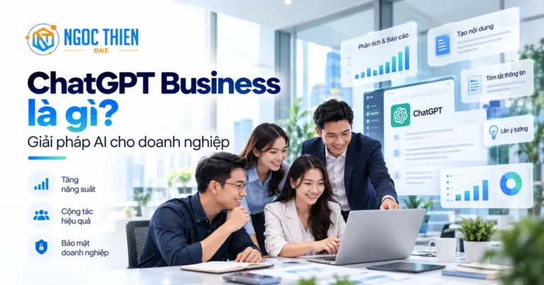 ChatGPT Business là gì? Hình ảnh minh họa giải pháp AI cho doanh nghiệp với khả năng cộng tác, tăng năng suất và bảo mật dữ liệu.