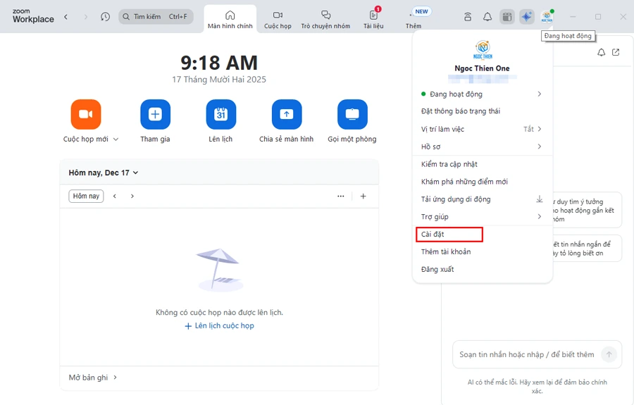 Hướng dẫn cách truy cập cài đặt Zoom Workplace trên máy tính