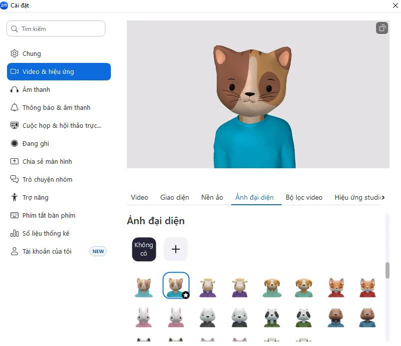 Thay đổi cài đặt hiệu ứng và video trên zoom