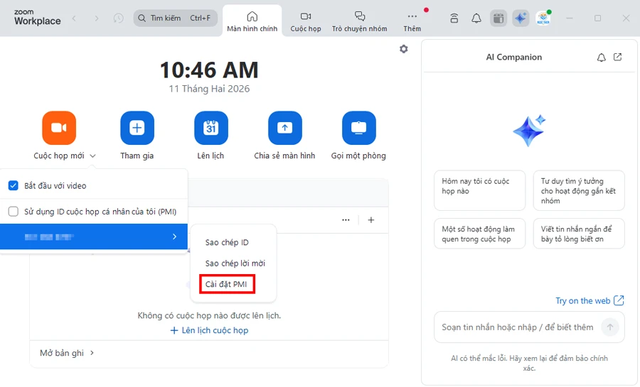 Chọn Cài đặt PMI.
