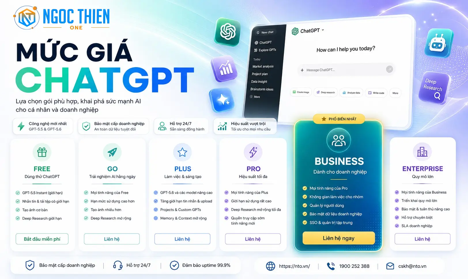 Bảng giá mua ChatGPT bản quyền có xuất hóa đơn VAT