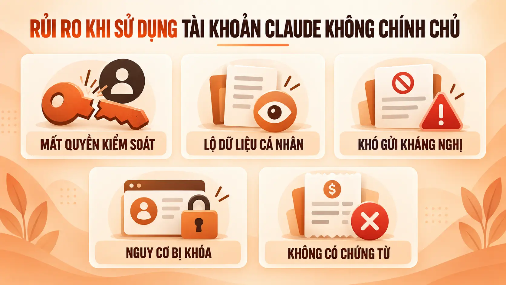 Rủi ro khi sử dụng tài khoản Claude không chính chủ