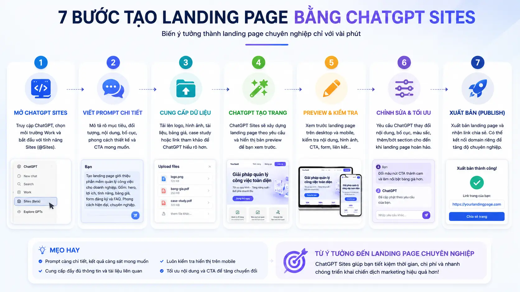 Cách tạo landing page bằng ChatGPT Sites từng bước