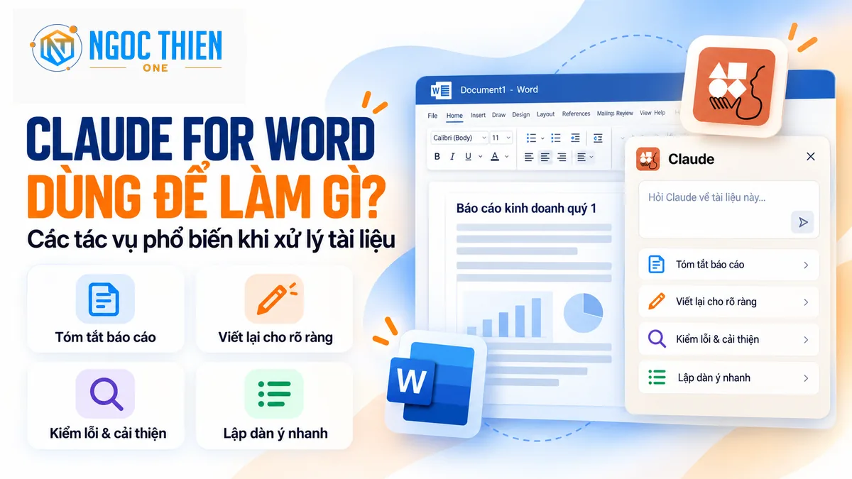 Các tác vụ phổ biến khi dùng Claude for Word trong Microsoft Word.