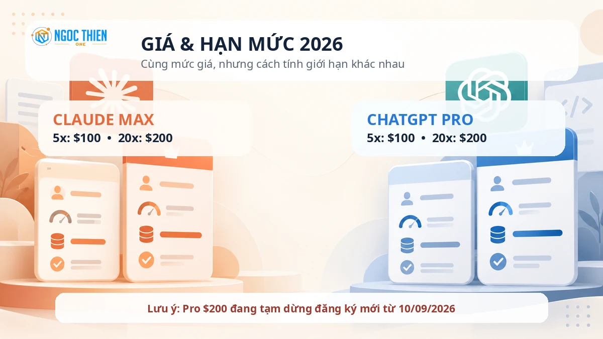 So sánh giá và hạn mức Claude Max với ChatGPT Pro