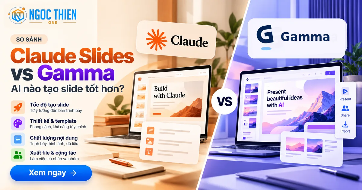 Ảnh đại diện so sánh Claude Slides và Gamma