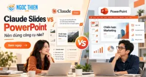 Minh họa so sánh Claude Slides và PowerPoint trong môi trường làm việc văn phòng