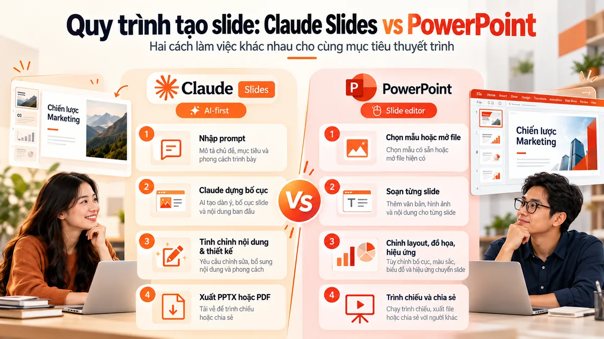 Minh họa quy trình tạo slide bằng Claude Slides và PowerPoint