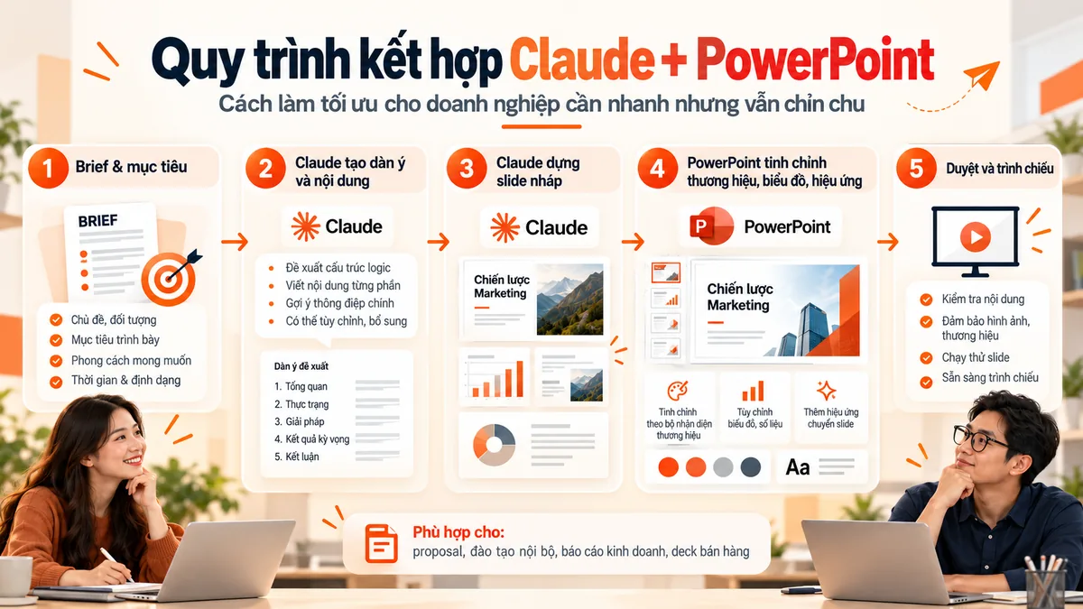 Minh họa quy trình kết hợp Claude và PowerPoint trong doanh nghiệp