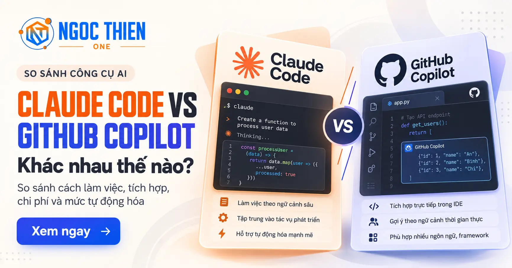 Claude Code vs GitHub Copilot khác nhau về workflow, agent và chi phí