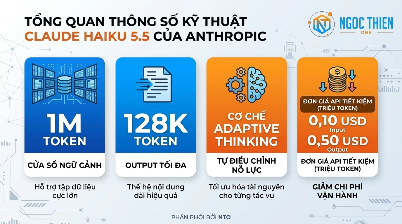 Thông số Claude Haiku 5.5 là gì với context 1M token, output 128K và Adaptive Thinking