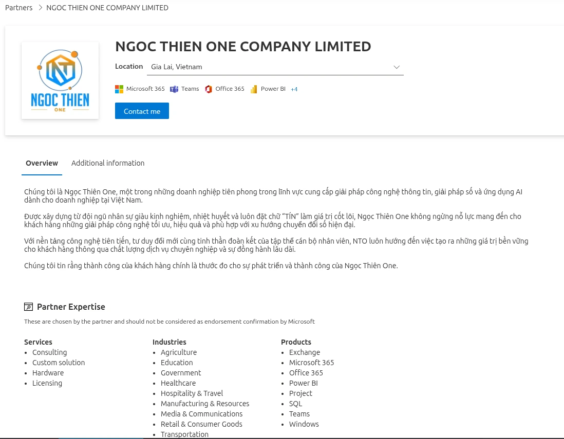Ngọc Thiên One – Đối tác Microsoft tại Việt Nam